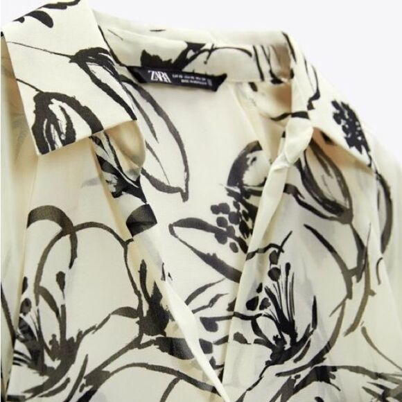 Zara Semi-Sheer Printed Blouse New - Picture 4 of 10